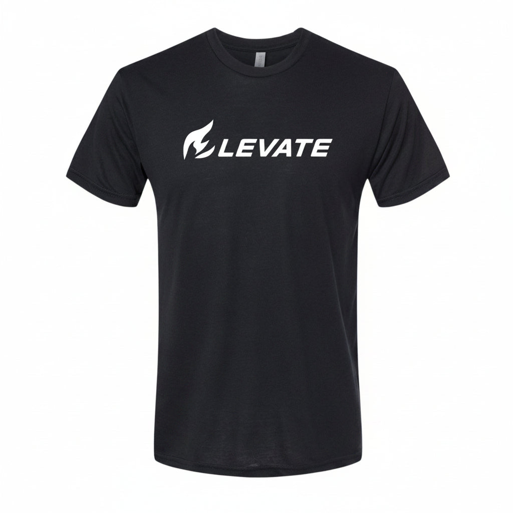 Elevate black tee with white flame logo