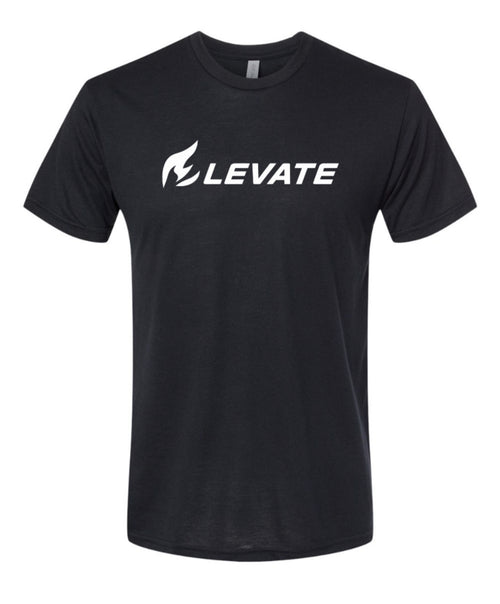 Elevate black tee with white flame logo
